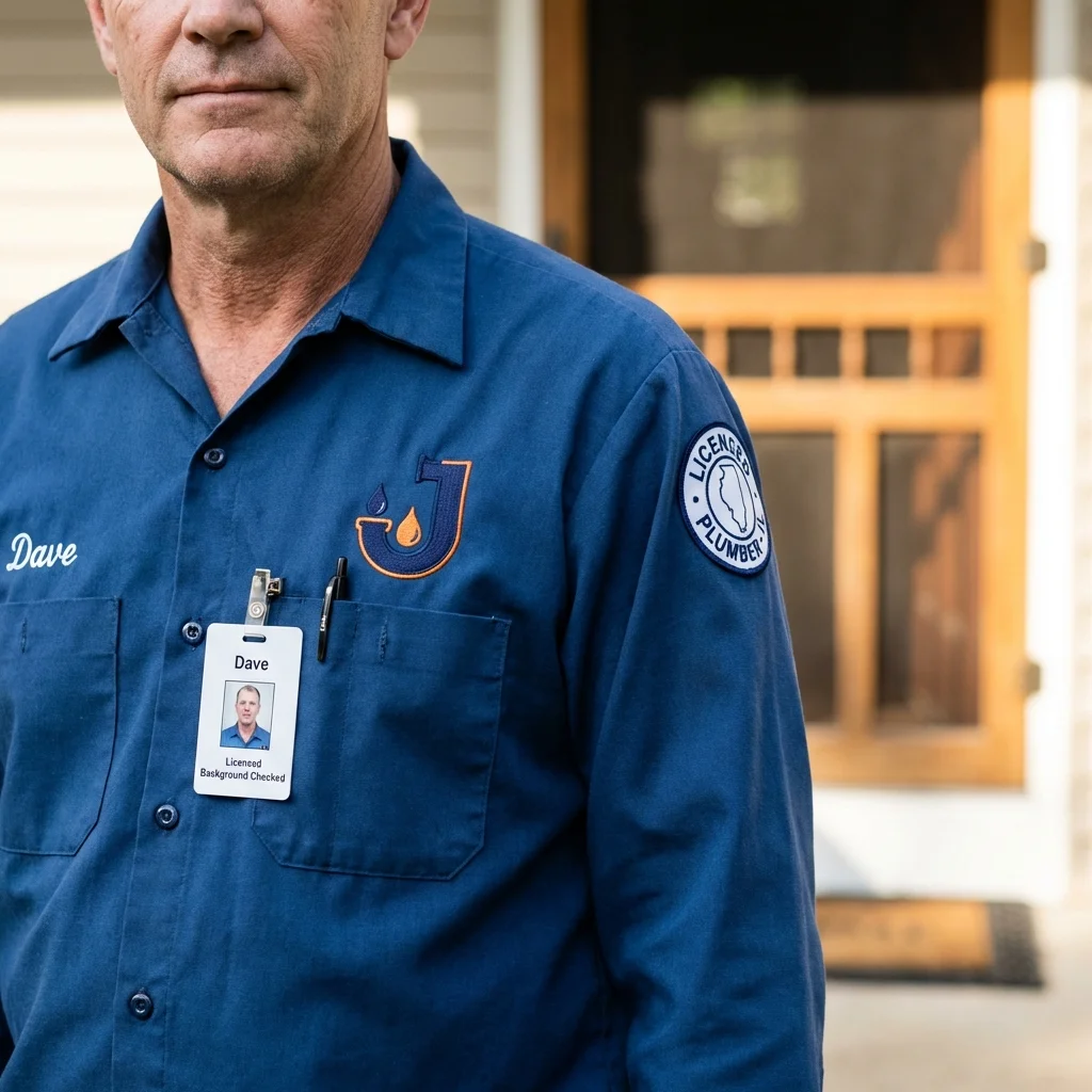 Licensed plumber showing ID badge in Sioux Center, IA